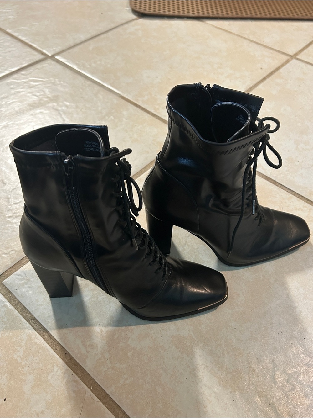 Black Lace-Up Ankle Boots - size 7.5